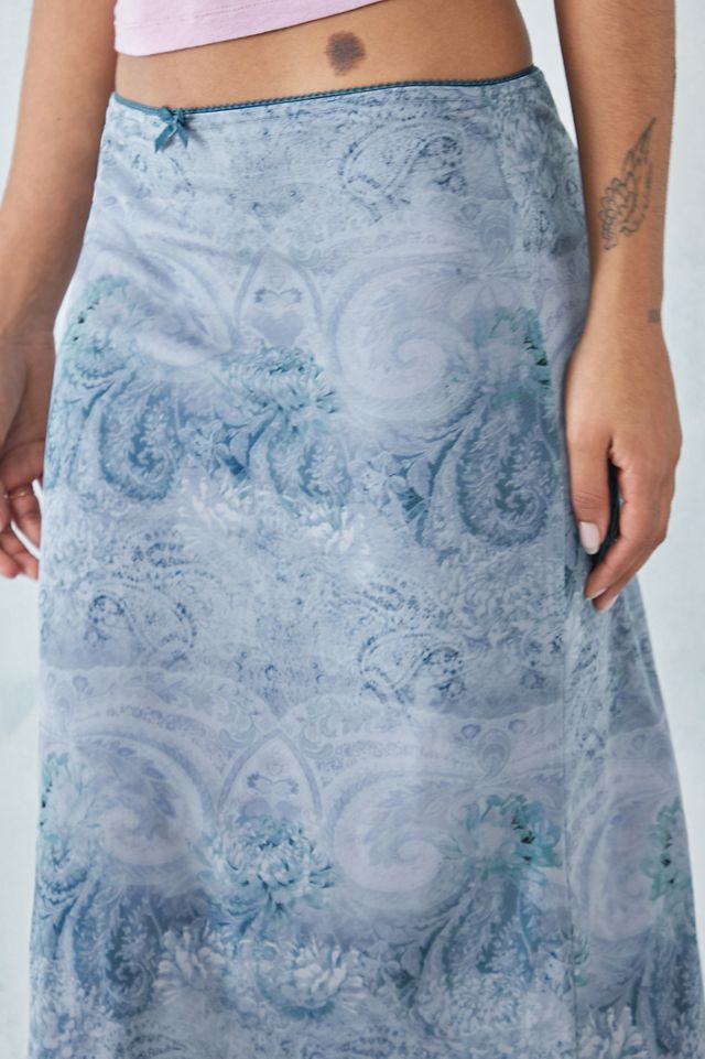 UO Gonna Midi in Rete con Stampa Arazzo Classica Blu #2