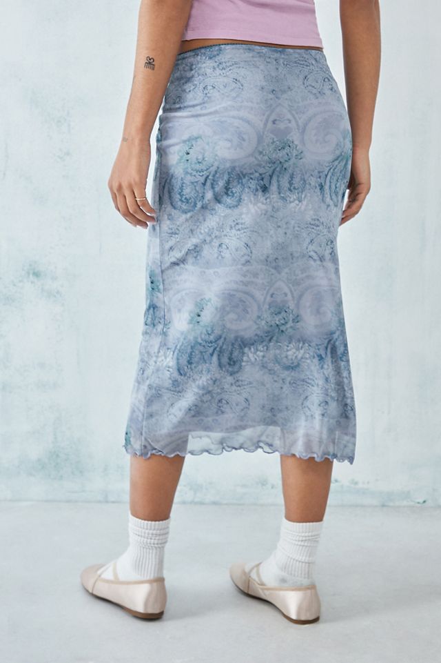 UO Gonna Midi in Rete con Stampa Arazzo Classica Blu #3