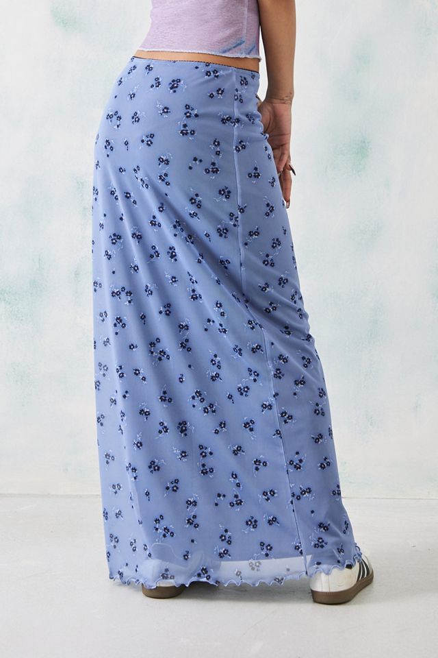 UO Blue Ditsy Floral Mesh Maxi Skirt #2