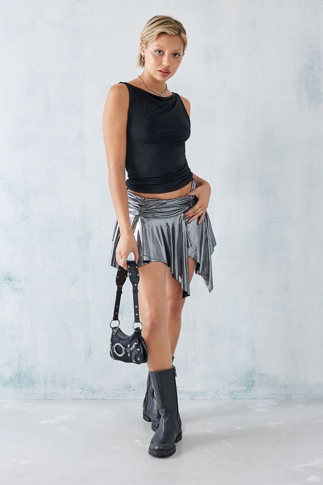 UO Silver Foil Asymmetrical Mini Skirt  #2