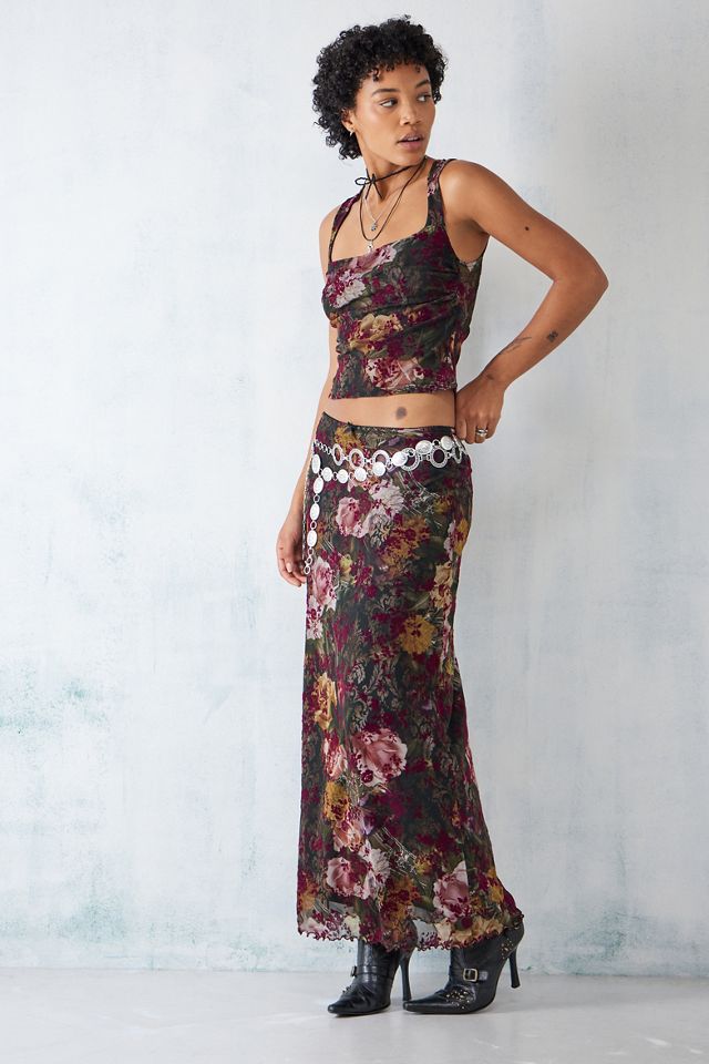 UO Floral Flocked Mesh Maxi Skirt  #1
