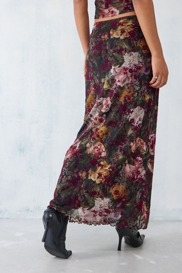 UO Floral Flocked Mesh Maxi Skirt  #2