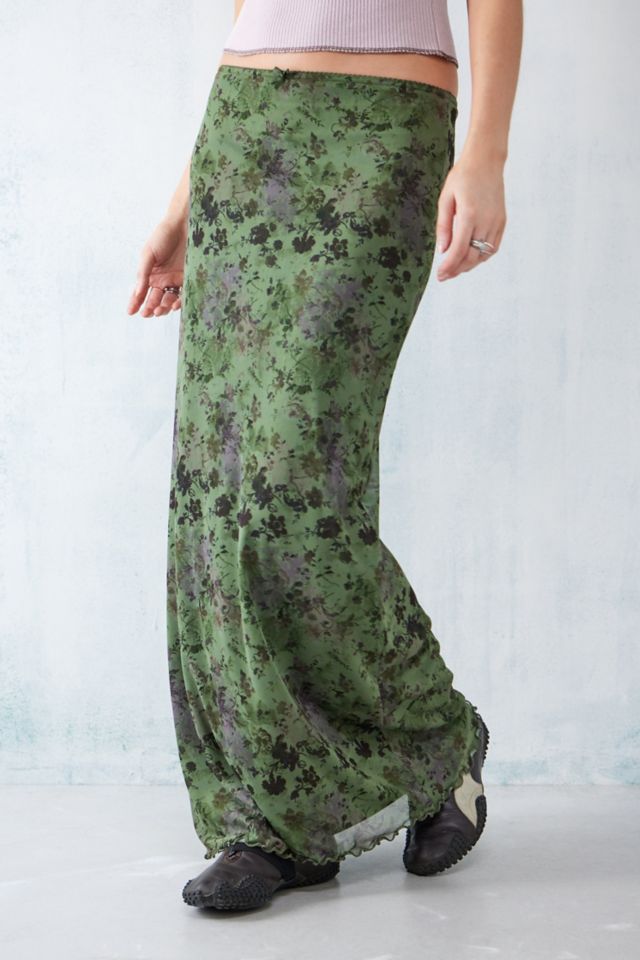 Green floral hot sale maxi skirt