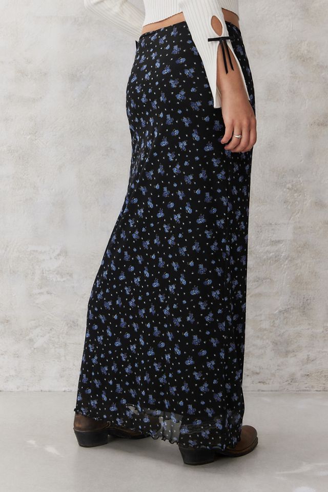 UO Black Ditsy Floral Mesh Maxi Skirt  #2