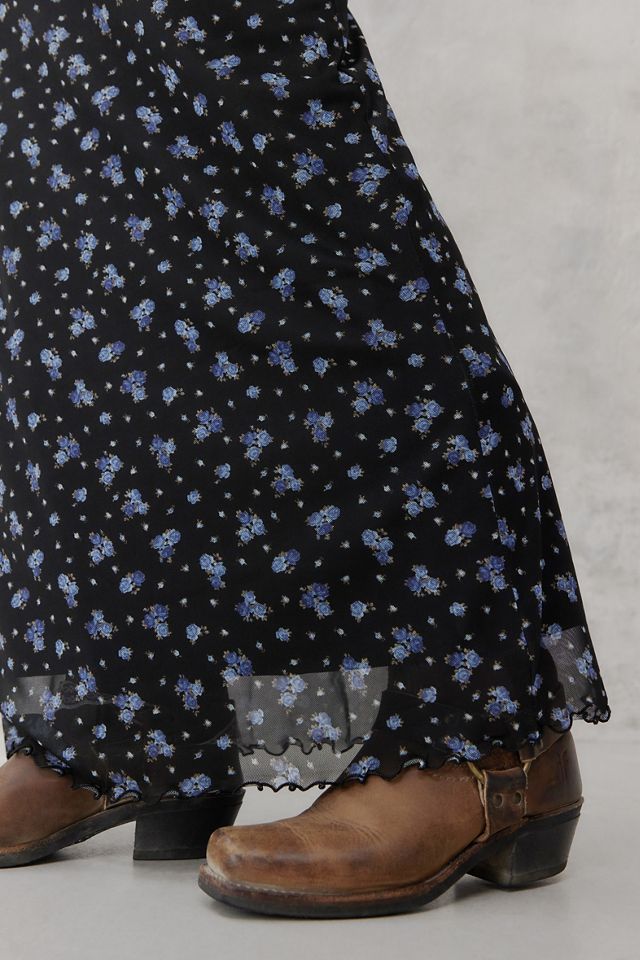UO Black Ditsy Floral Mesh Maxi Skirt  #3