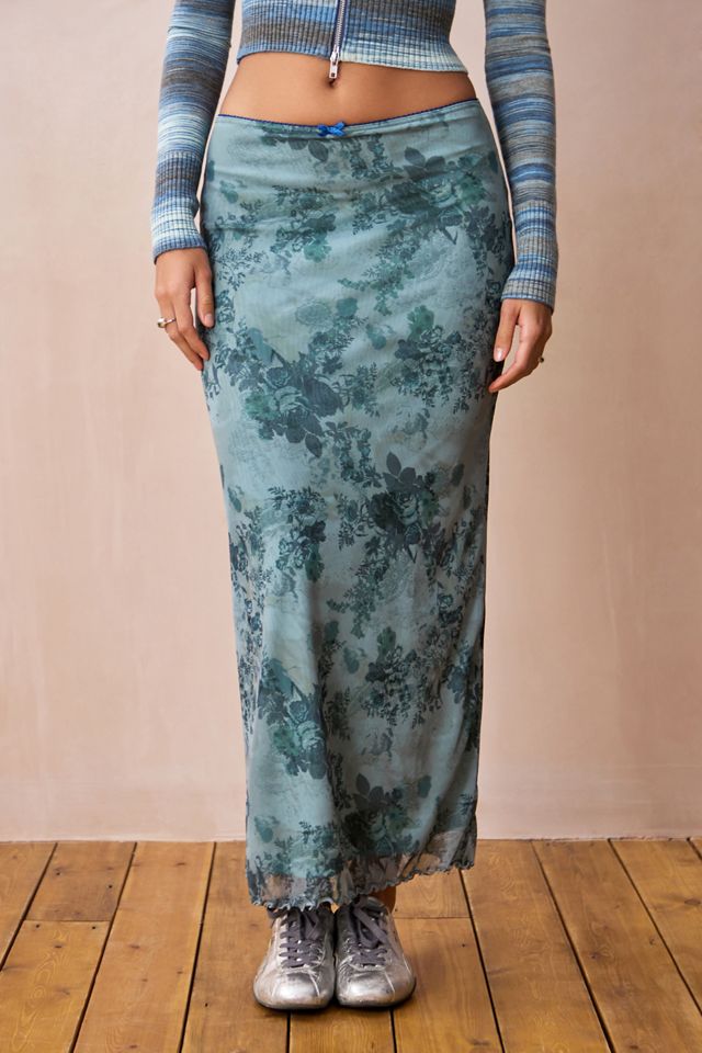 UO Jupe longue en maille florale bleue