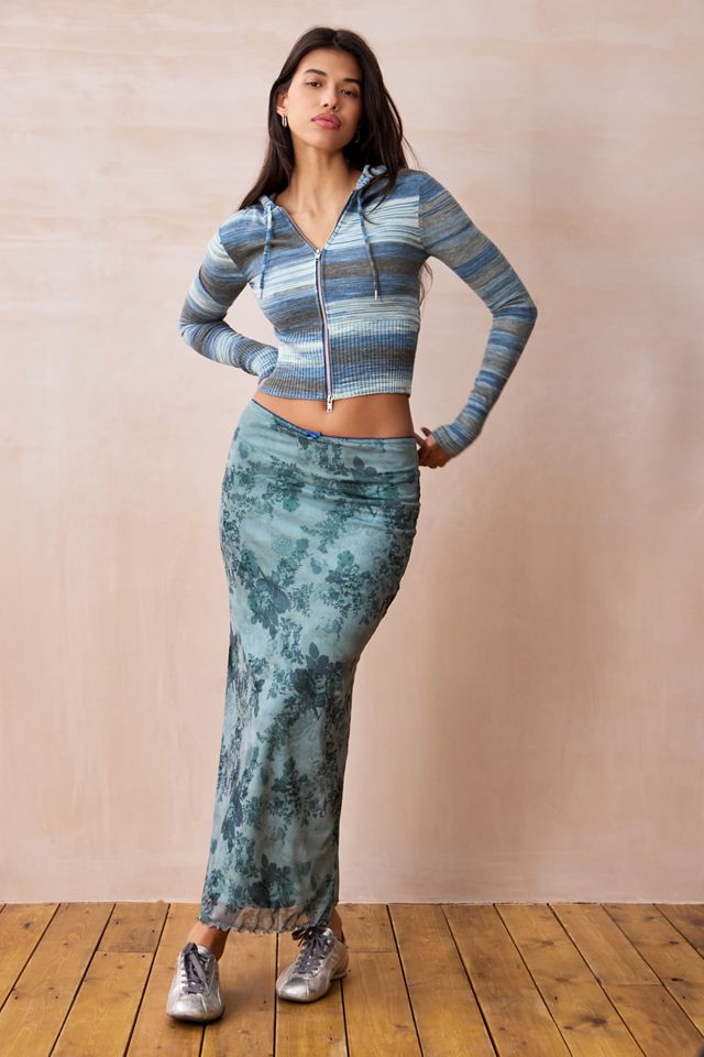 UO Jupe longue en maille florale bleue #1
