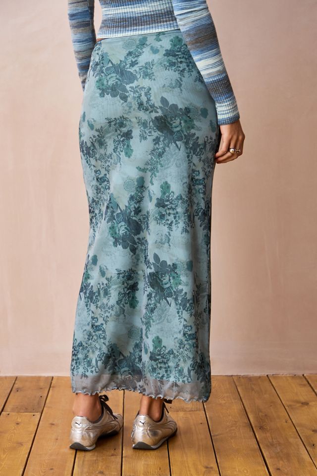 UO Jupe longue en maille florale bleue #2