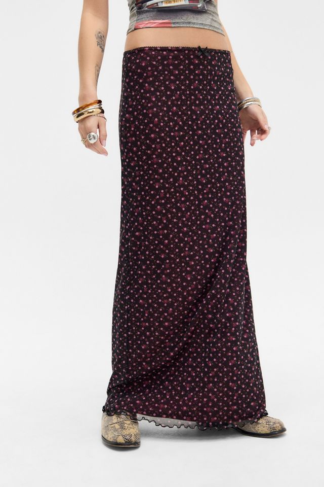 UO Floral & Spot Mesh Maxi Skirt