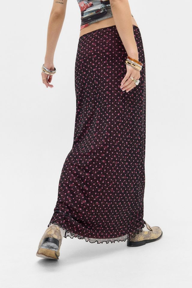 UO Floral & Spot Mesh Maxi Skirt