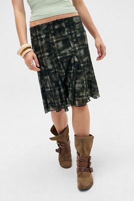 UO Joni Godet Midi Skirt - Khaki XS at Urban Outfitters