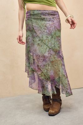 UO Asymmetric Mesh Midi Skirt