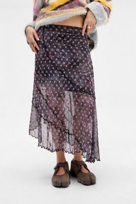 Jupe mi-longue asymétrique à floc UO