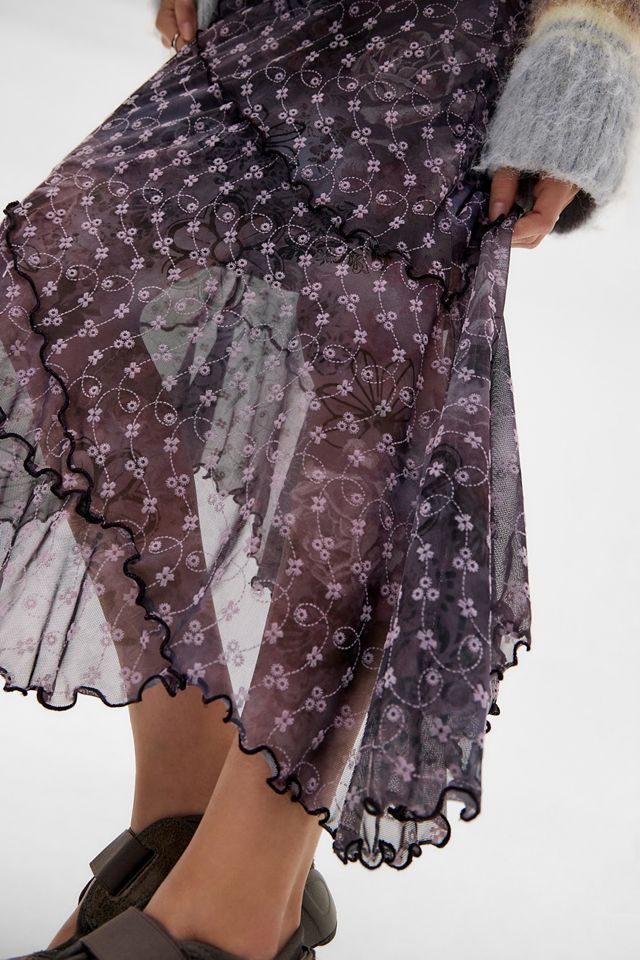 UO Asymmetric Flock Midi Skirt #2