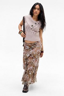 Jupe longue en maille filet floquée UO Contour