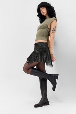 Abrand Pleated Denim Mini Skirt