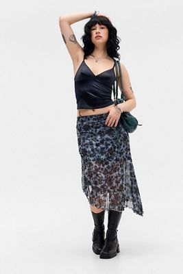 UO Asymmetric Mesh Midi Skirt