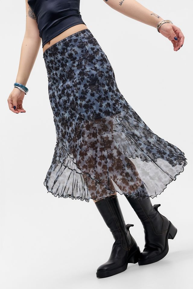 UO Asymmetric Mesh Midi Skirt #1