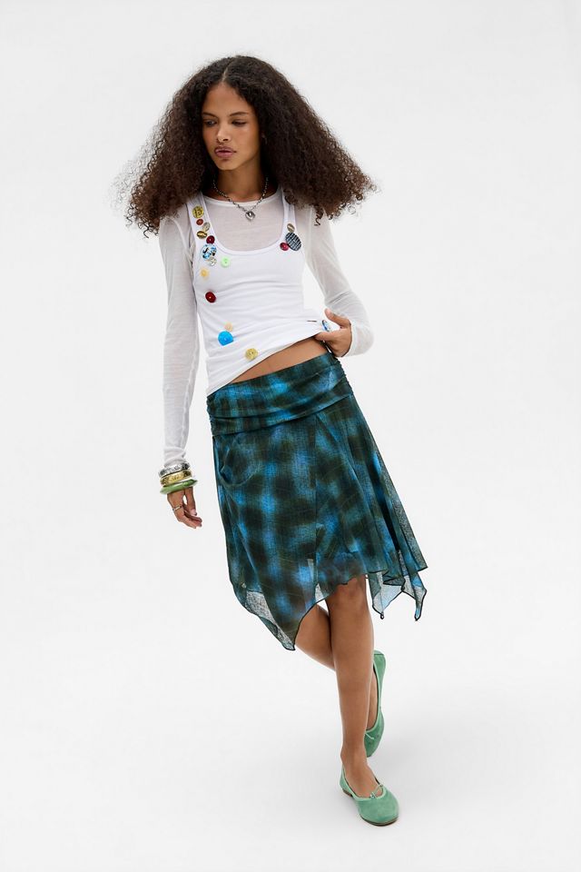 UO Hanky Mixed Print Asymmetric Midi Skirt #1