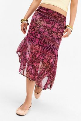UO Pink Asymmetric Tile Midi Skirt