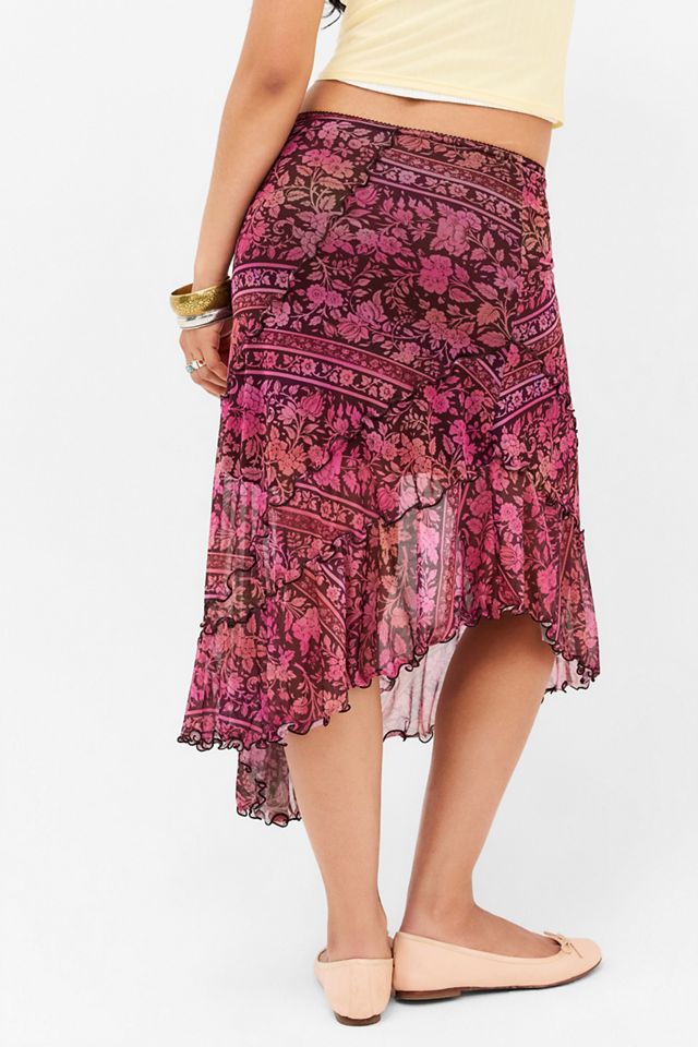 Falda Midi Asimétrica de Azulejos Rosa UO #3