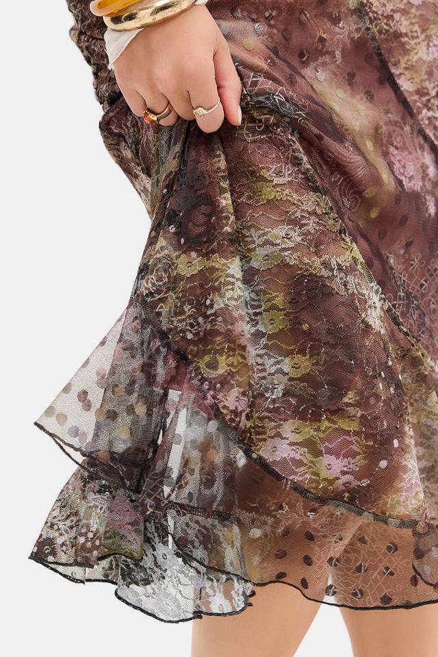 UO Stevie Printed Mesh & Lace Midi Slip Skirt #2