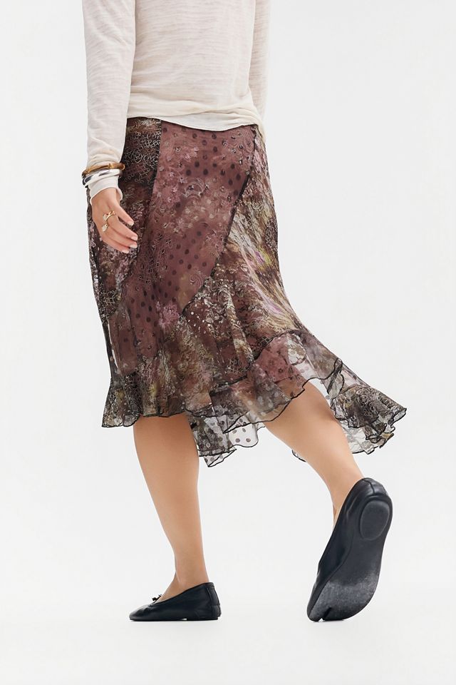 UO Stevie Printed Mesh & Lace Midi Slip Skirt #3