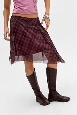 UO Check Mesh Hitched Midi Skirt