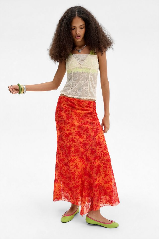 UO Contour Flocked Mesh Maxi Skirt #1