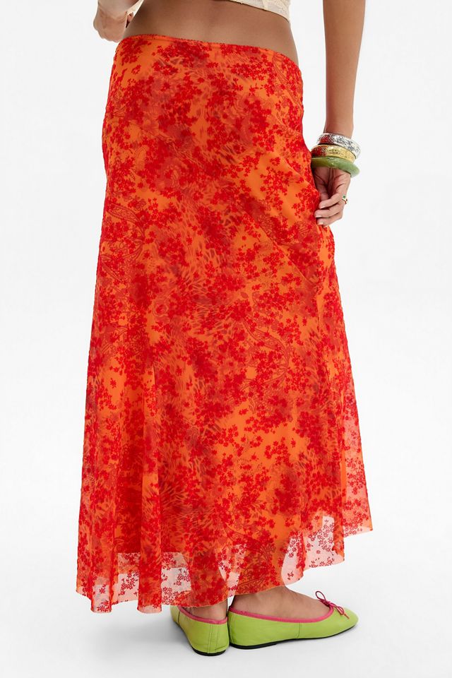 UO Contour Flocked Mesh Maxi Skirt #3