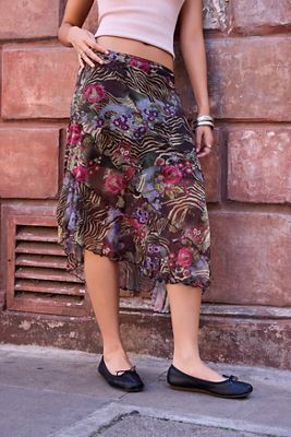UO Asymmetric Mesh Midi Skirt