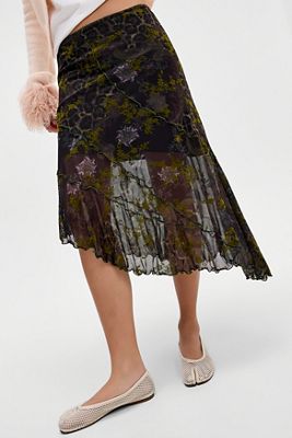 Falda Midi de Malla Flocada Asimétrica UO