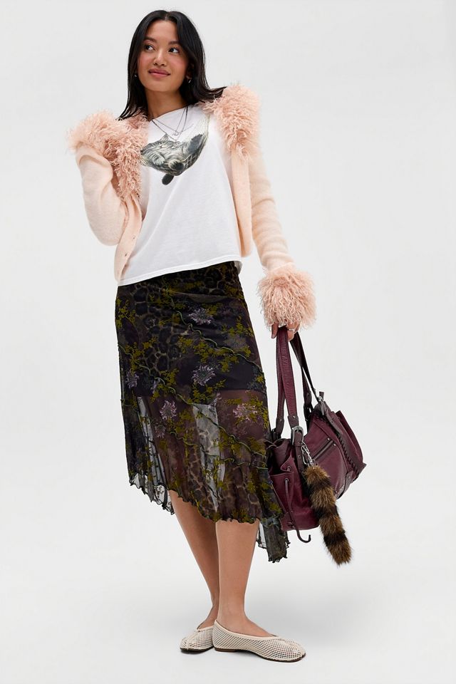 UO Asymmetrischer Flock-Mesh-Midirock #1
