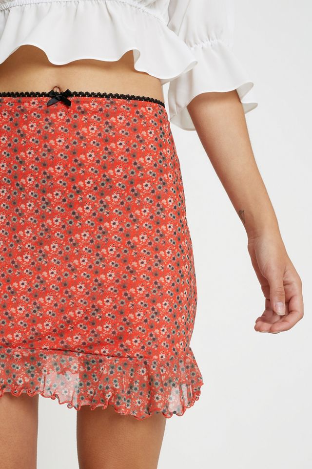 UO Floral Mesh Frill Hem Mini Skirt #2