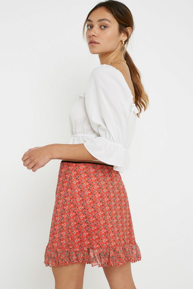 UO Floral Mesh Frill Hem Mini Skirt #3