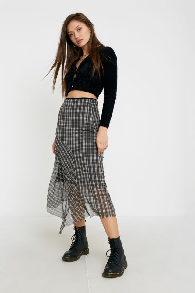 UO Ivy Check Mesh Midi Skirt