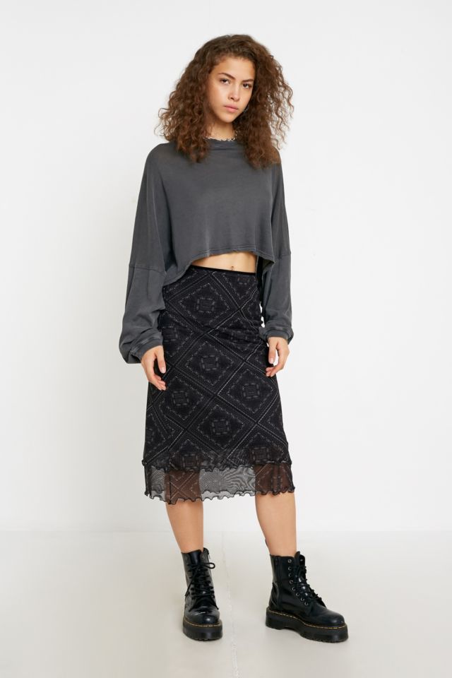 UO Tile Print Double Layer Mesh Midi Skirt