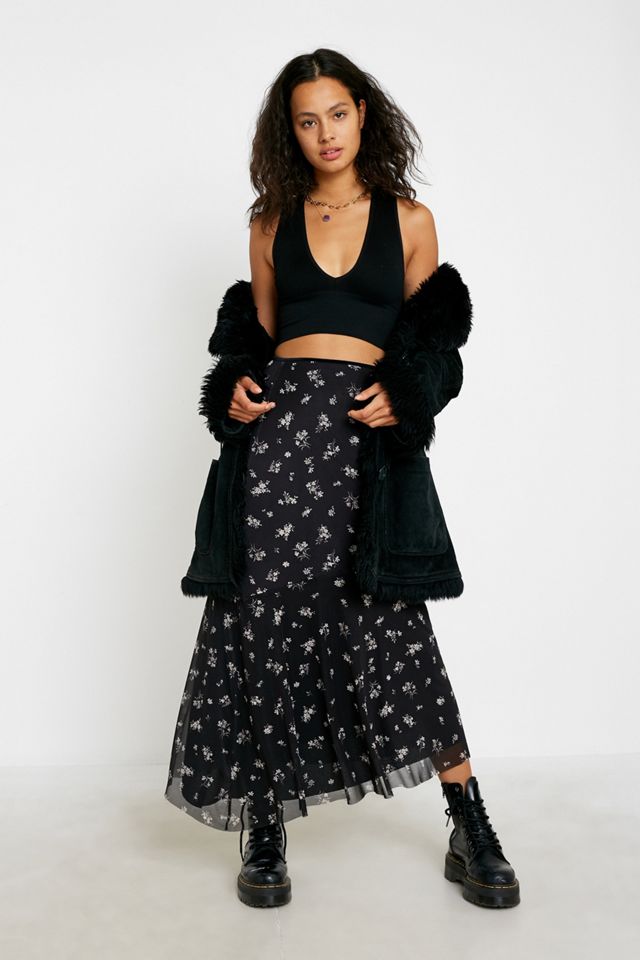 UO Tilz Floral Mesh Midi Skirt Urban Outfitters UK