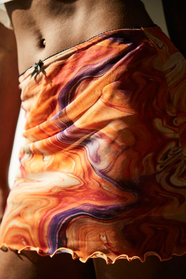 UO Orange Marble Print Micro Mesh Mini Skirt #3