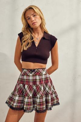 UO Tiered Check Mini Skirt