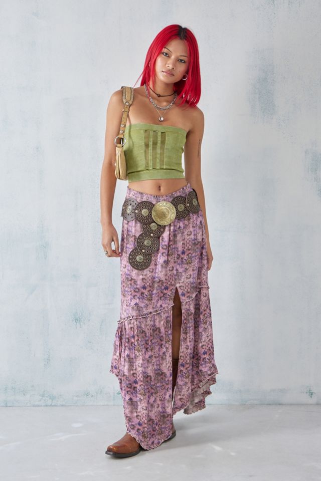 UO Pink Floral Asymmetrical Maxi Beach Skirt #1