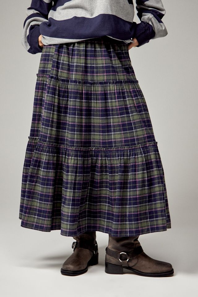 UO Celia Check Tiered Maxi Skirt #1