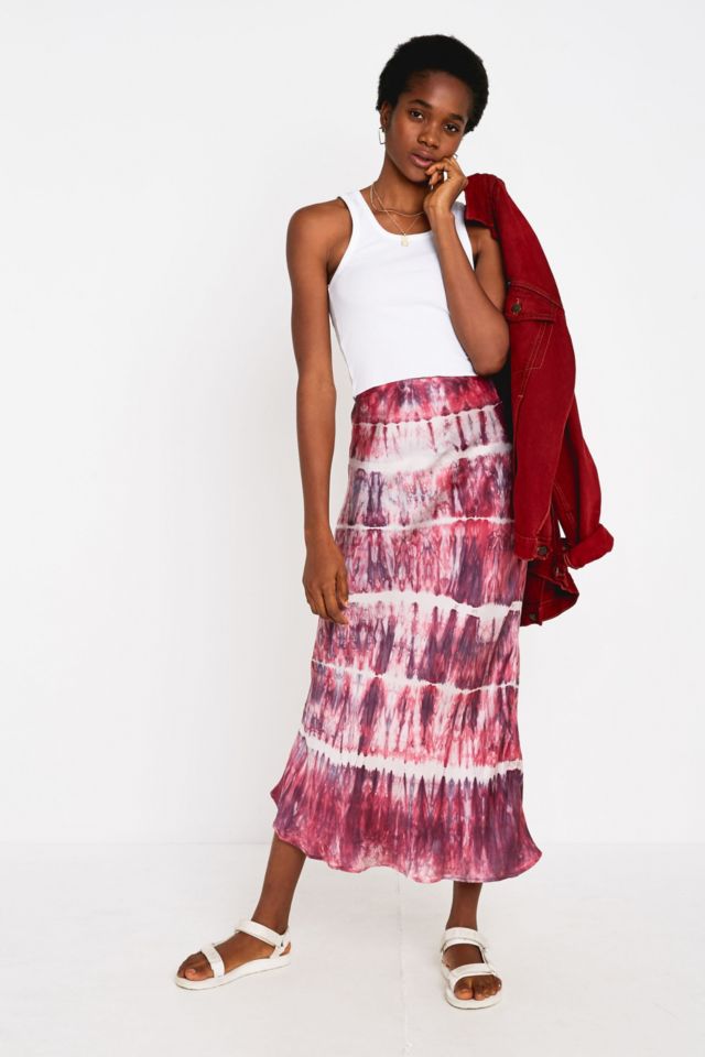 UO Tie-Dye Satin Bias Cut Midi Skirt | Urban Outfitters UK