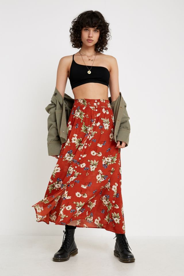 Rust floral midi clearance skirt