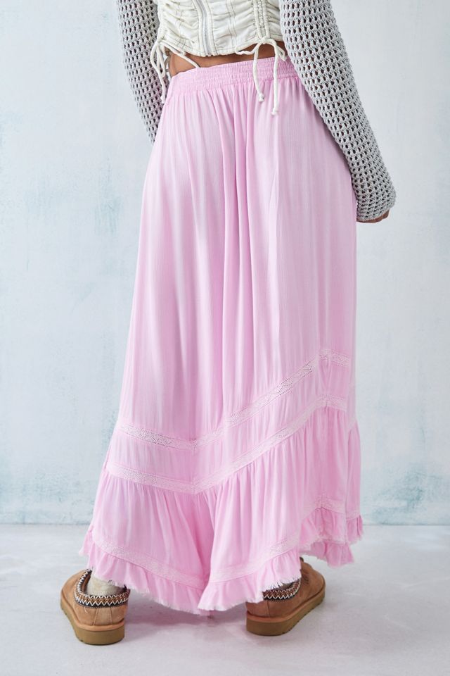 UO Pink Crinkle Asymmetrical Prairie Maxi Skirt #2