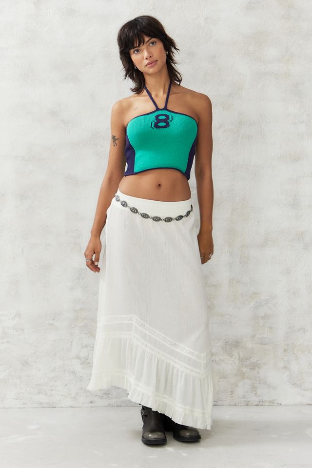 UO White Crinkle Asymmetrical Prairie Maxi Skirt #2