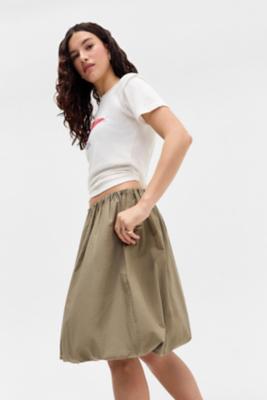 UO Lori Awkward Bubble Midi Skirt - Khaki S at Urban Outfitters