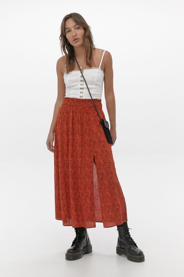 UO Paisley Shirred Beach Midi Skirt #1