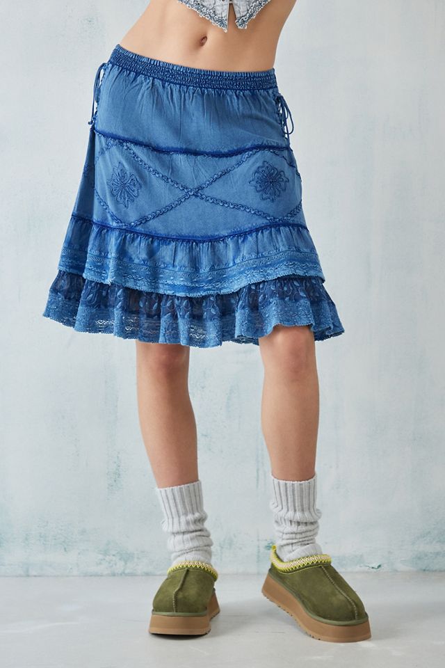Falda Midi Bordada en Capas UO #1