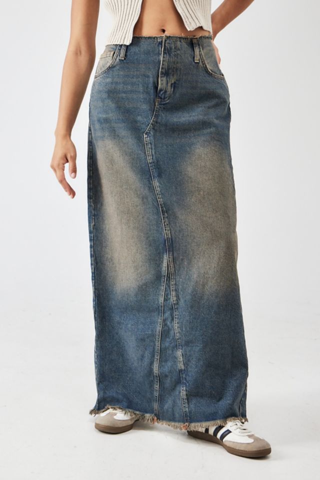 BDG Tinted Denim Raw Hem Maxi Skirt | Urban Outfitters UK